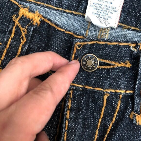 VINTAGE True Religion Jeans Size 36 Yellow Horshoe - Picture 7 of 15